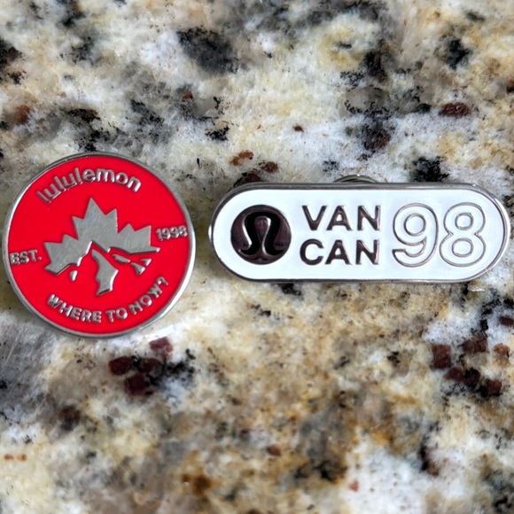 Lululemon Athletica Red and Silver Pin Set -perfect condition - Picture 1 of 2